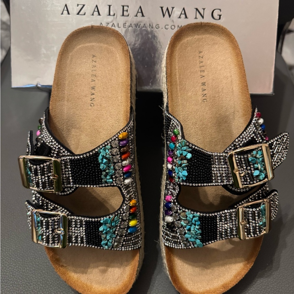 Azalea Wang Black Beaded Sandals